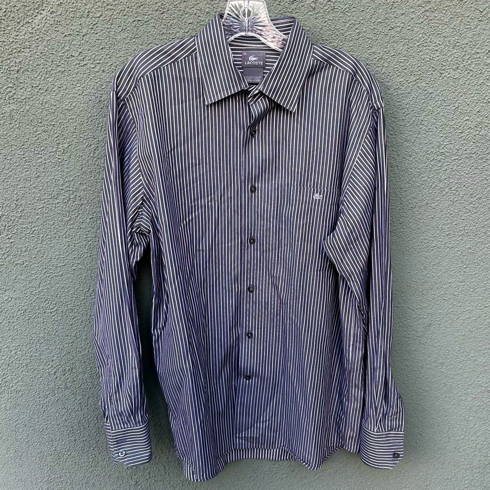 Lacoste Pinstripe Oxford Button Down Collared Shirt | Size 42